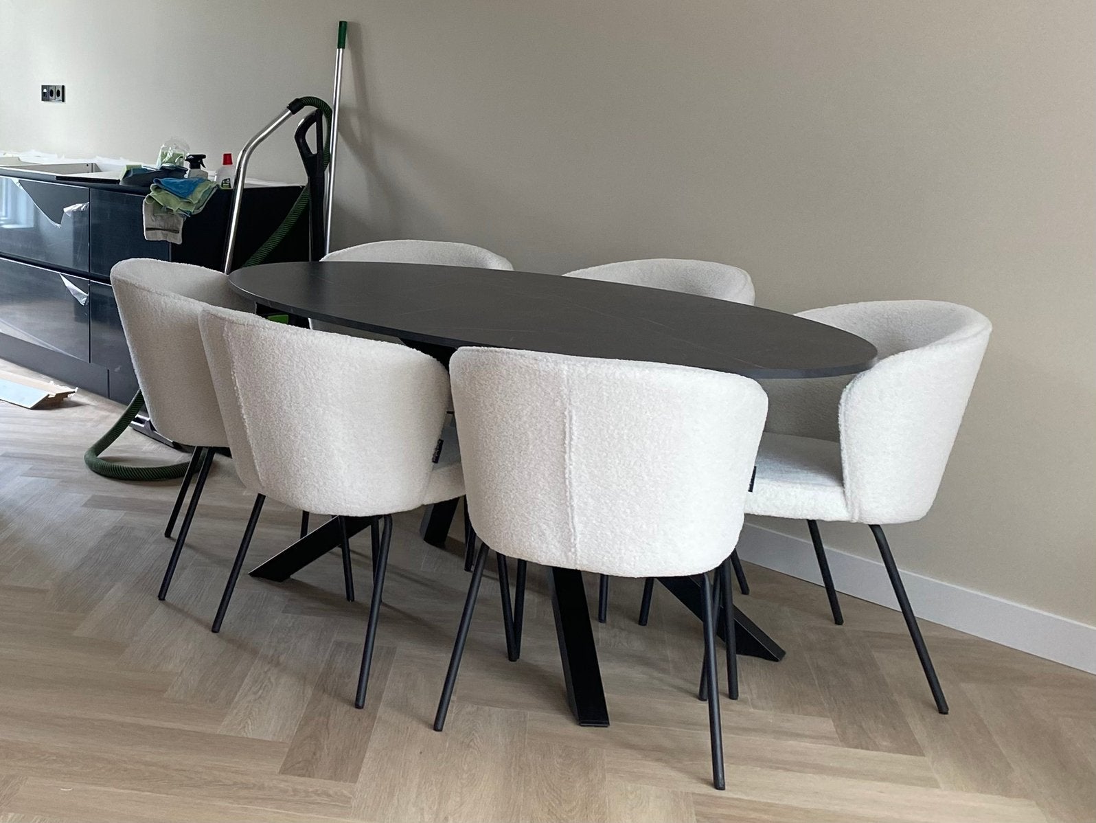 Eettafel Ovaal Zwart Marmerlook 180x100cm, Ophalen, 50 tot 100 cm, Zo goed als nieuw, 150 tot 200 cm