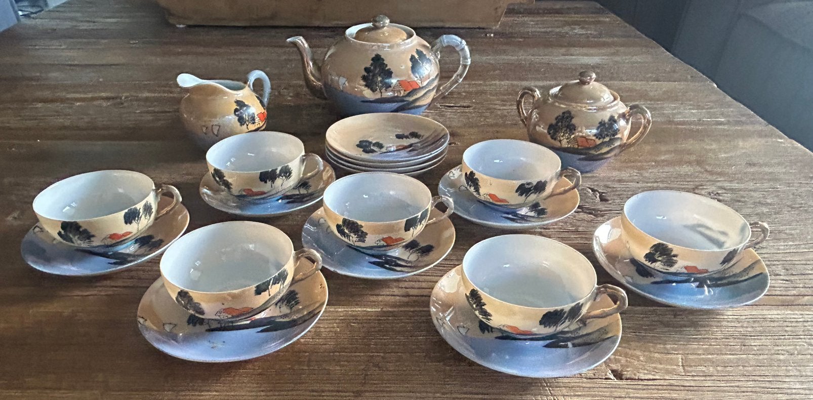 Vintage Japans Kutani Theeservies – 21-delig – Porselein, Ophalen of Verzenden