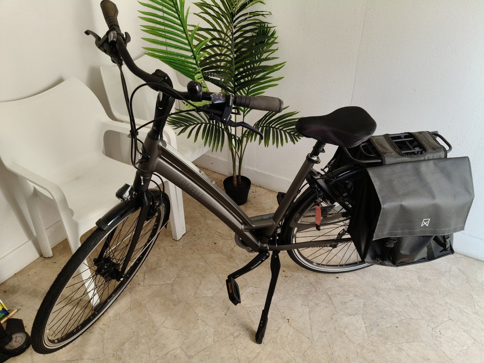 Damesfiets met fietstassen en mandje - Alles is te zien, Ophalen
