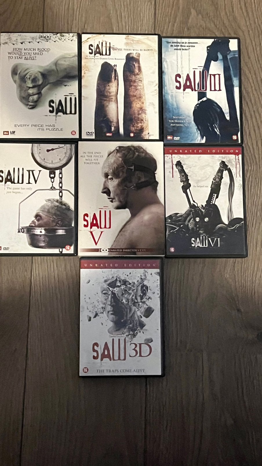 Saw dvd collectie, Vanaf 16 jaar, Ophalen of Verzenden, Zo goed als nieuw, Oorlog of Misdaad