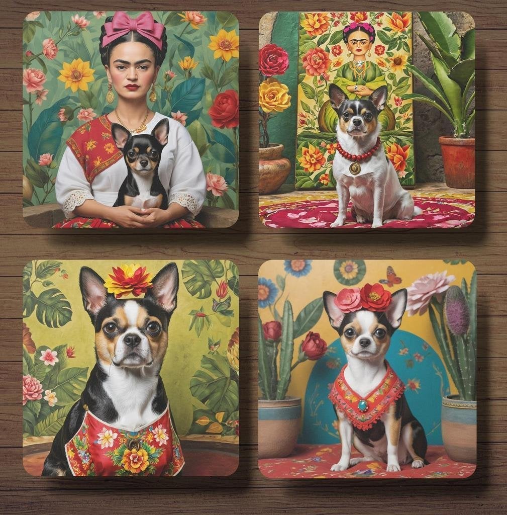 Chihuahua Frida Kahlo onderzetters met houder, Huis en Inrichting, Ophalen of Verzenden, Nieuw