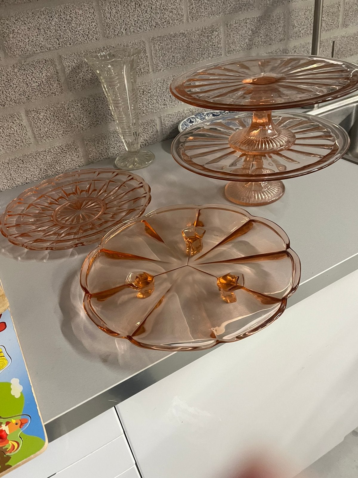 Set van 4 Roze Art Deco Taartschalen en Serveerschalen, Ophalen of Verzenden