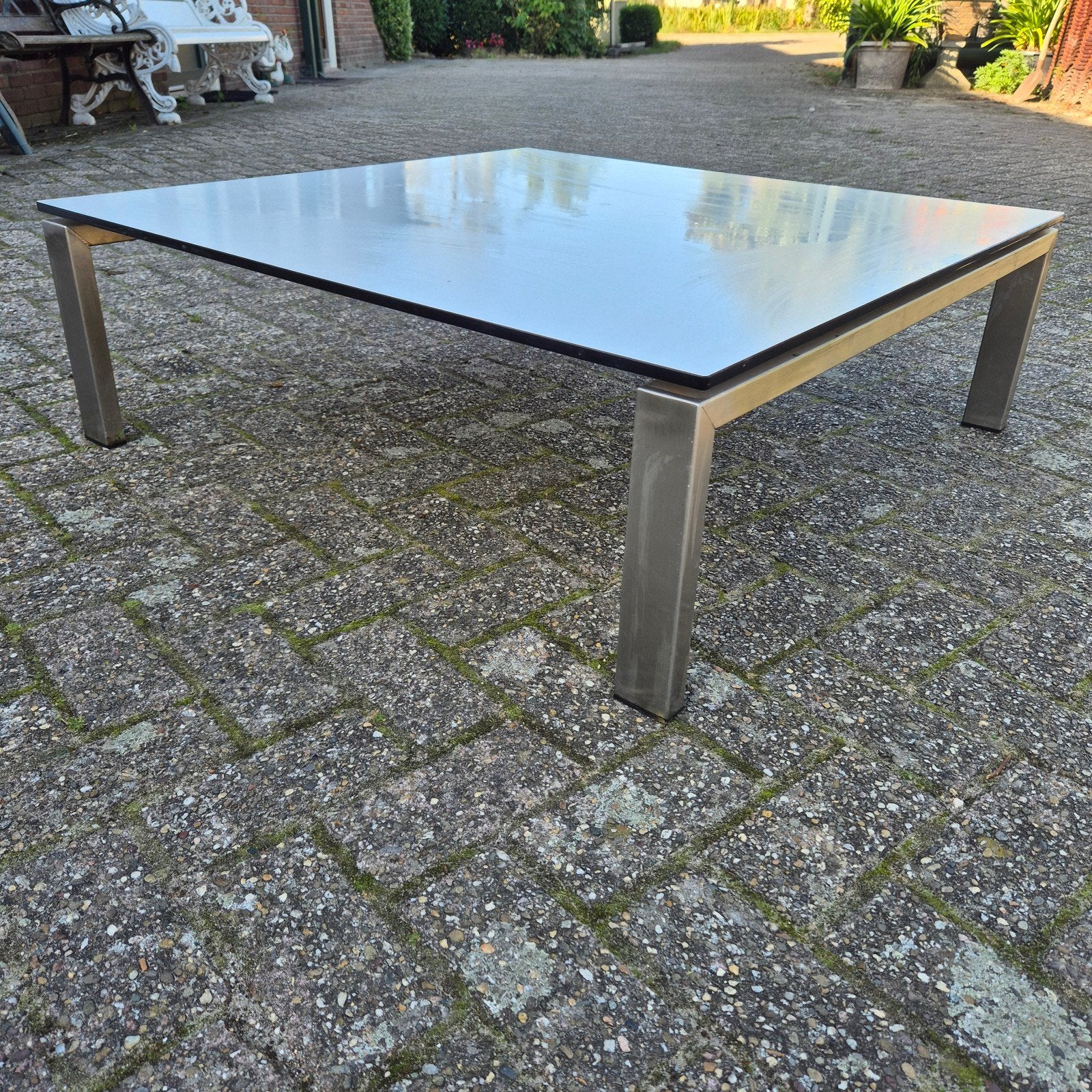 Salontafel  met r.v.s onderstel, Ophalen, Kunststof, 100 tot 150 cm, 50 tot 100 cm