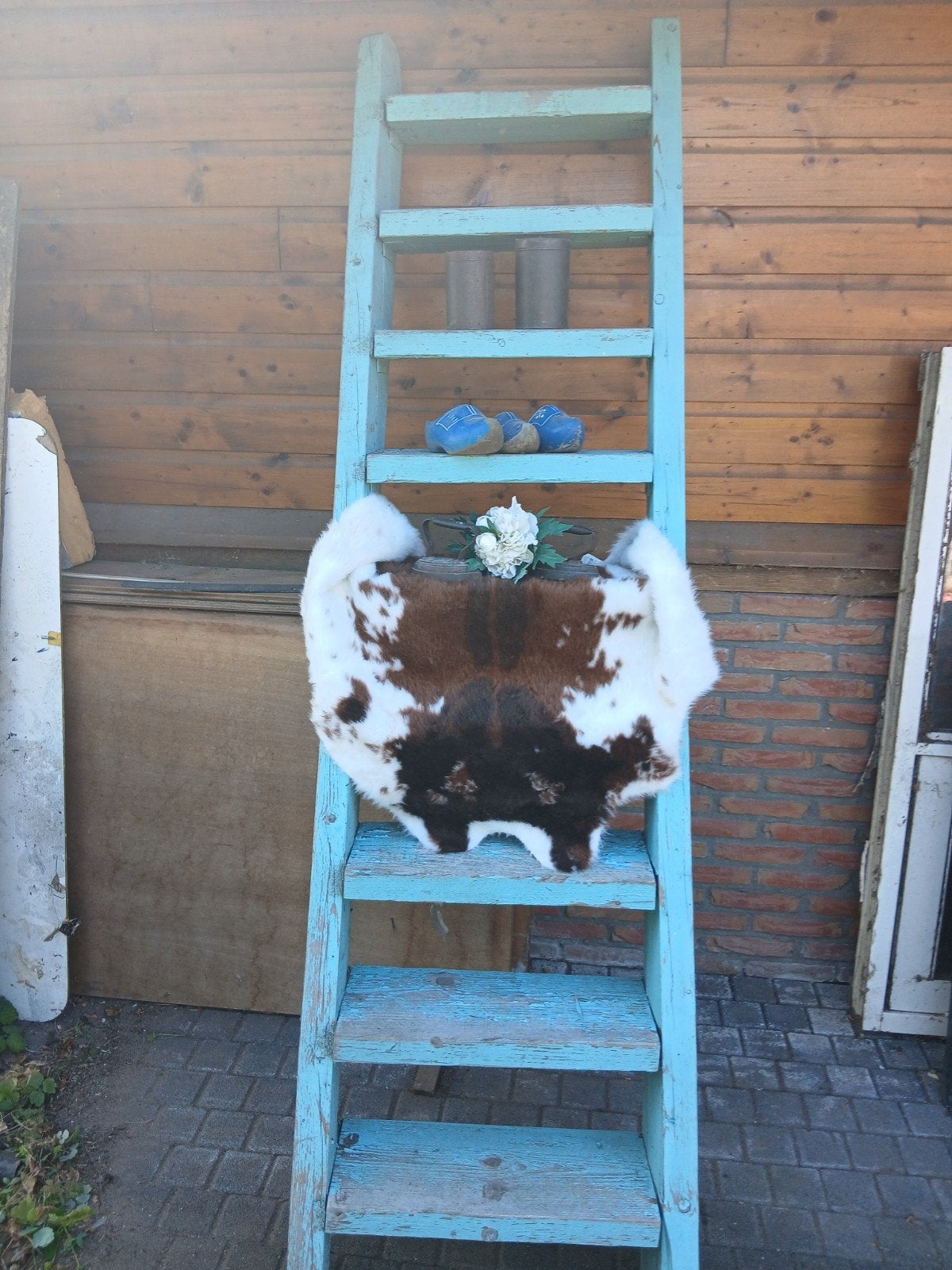 Decoratieve of zoldertrap / stevige houten trap, mintgroen, Ophalen of Verzenden, Gebruikt, Trap, 2 tot 4 meter
