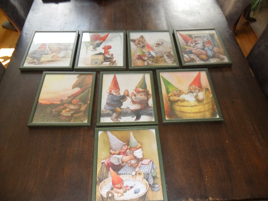 8 ingelijste David de kabouter schilderijtjes van Rien Poort, Gebruikt, Schilderij, Hout, Meerkleurig