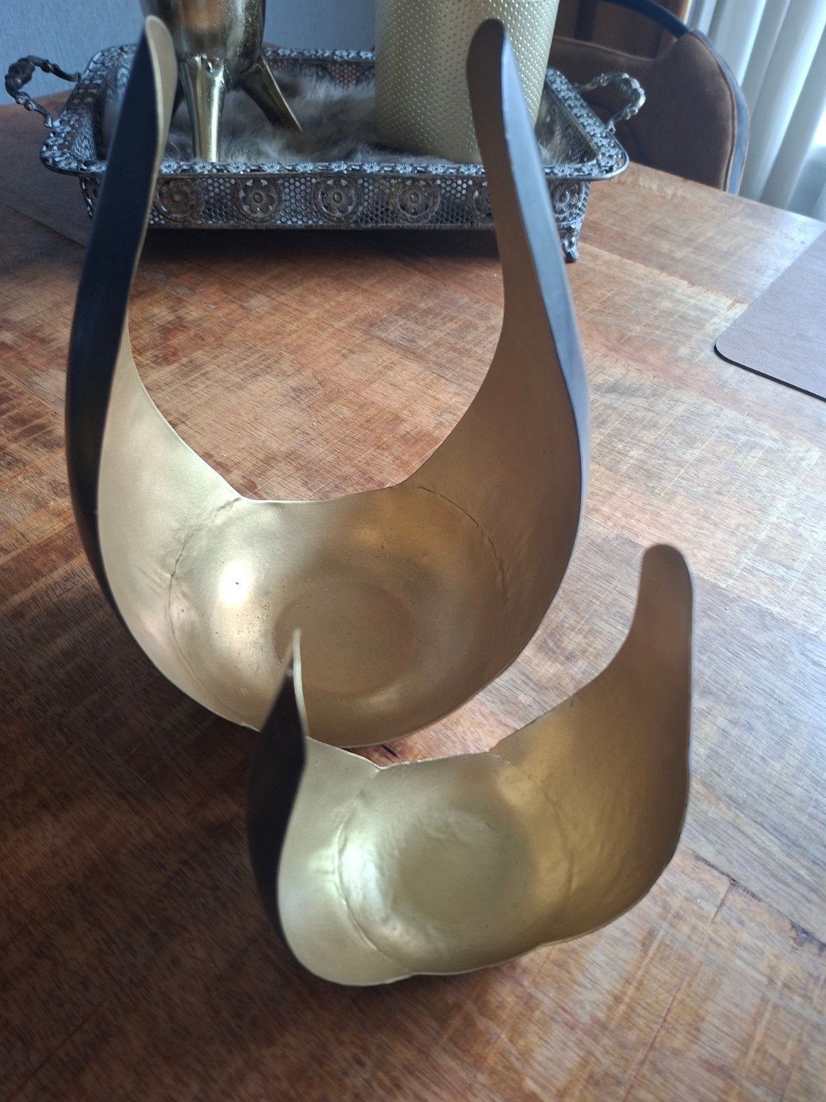 Twee halve maan kandelaars zwart /goud, Ophalen, Goud, Kandelaar