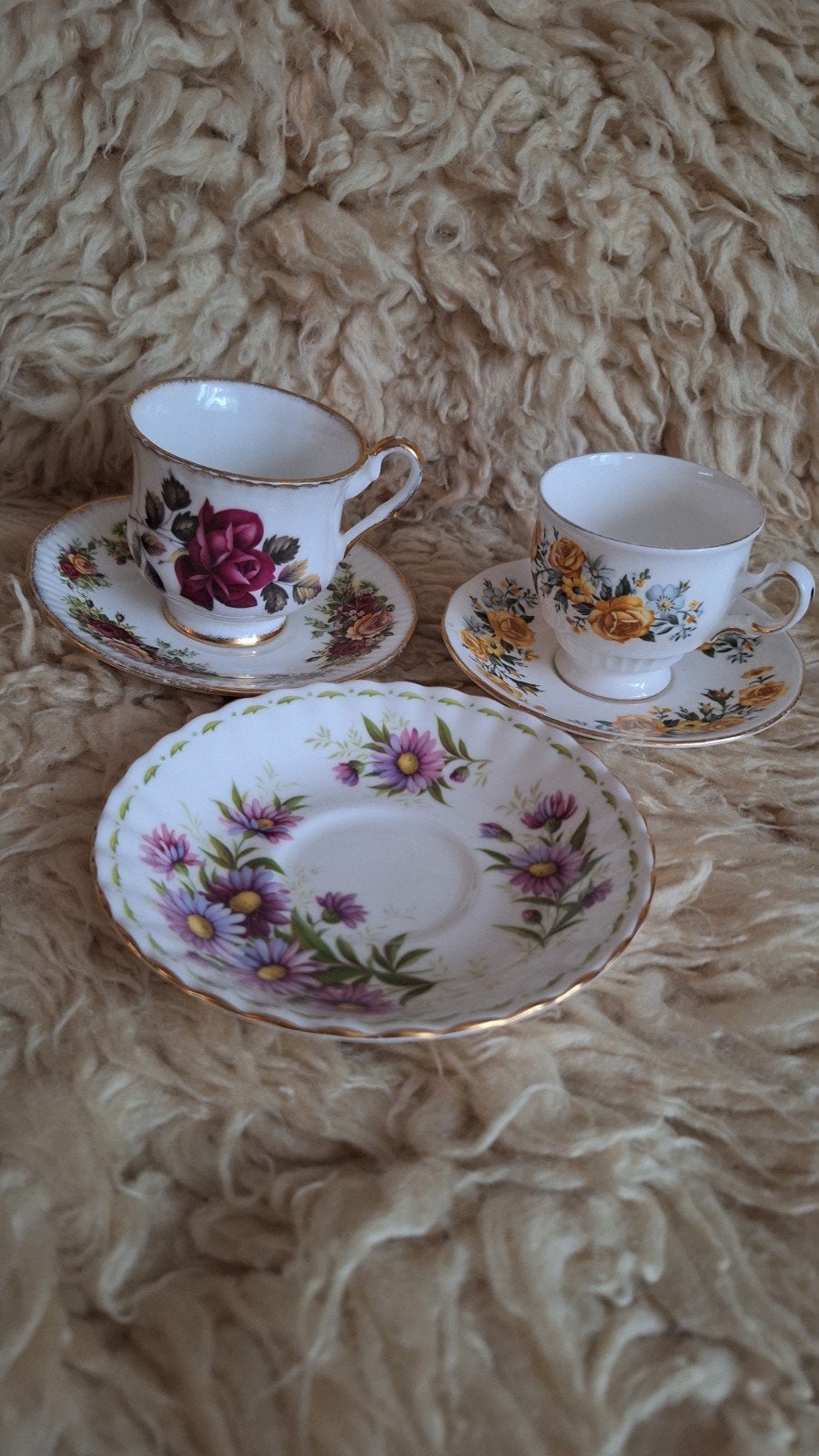 Set van 3 Vintage Porseleinen Kop en Schotels, Antiek en Kunst, Antiek | Servies los, Ophalen of Verzenden
