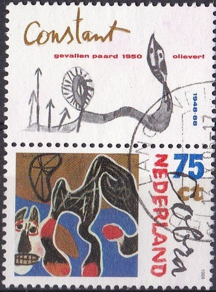 Cobra beweging - Corneille - gebruikt – NVPH 1409 tab, Postzegels en Munten, Ophalen of Verzenden, Na 1940, Gestempeld