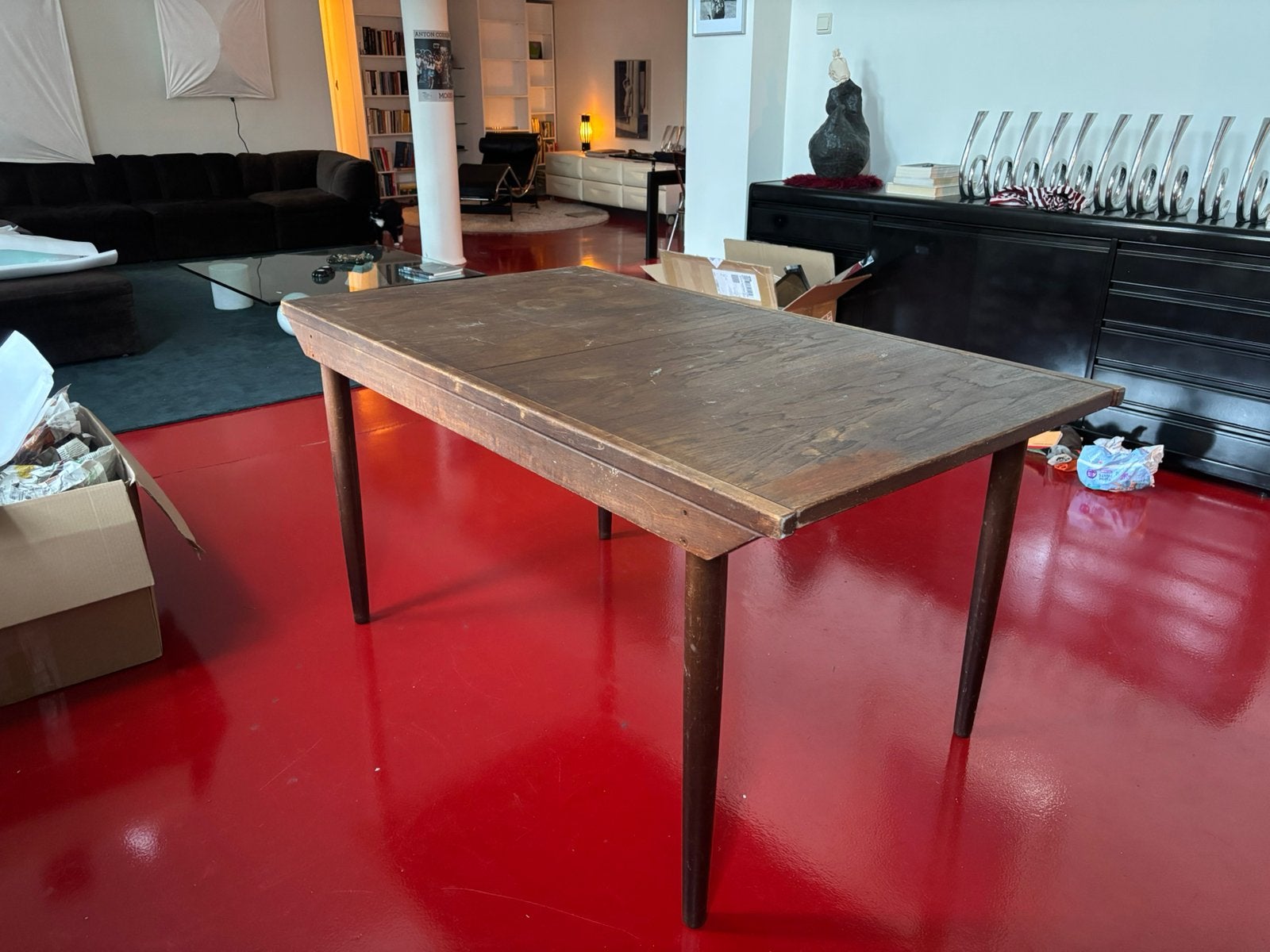 GRATIS eikenhouten jaren ‘70 uitschuiftafel, Huis en Inrichting, Tafels | Eettafels, Ophalen, Gebruikt, Rechthoekig, 50 tot 100 cm
