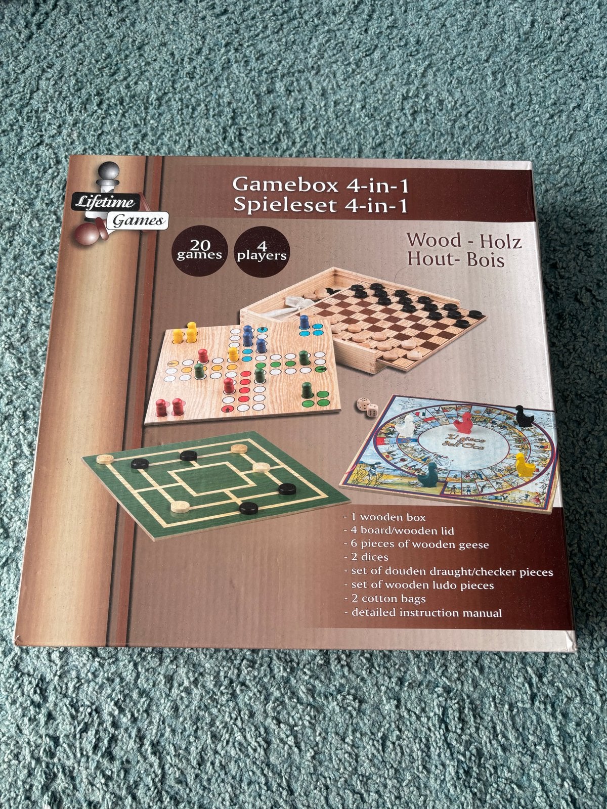 Lifetime Games Gamebox 4-in-1 Spelletjes set Hout, Een of twee spelers, Ophalen of Verzenden, Zo goed als nieuw