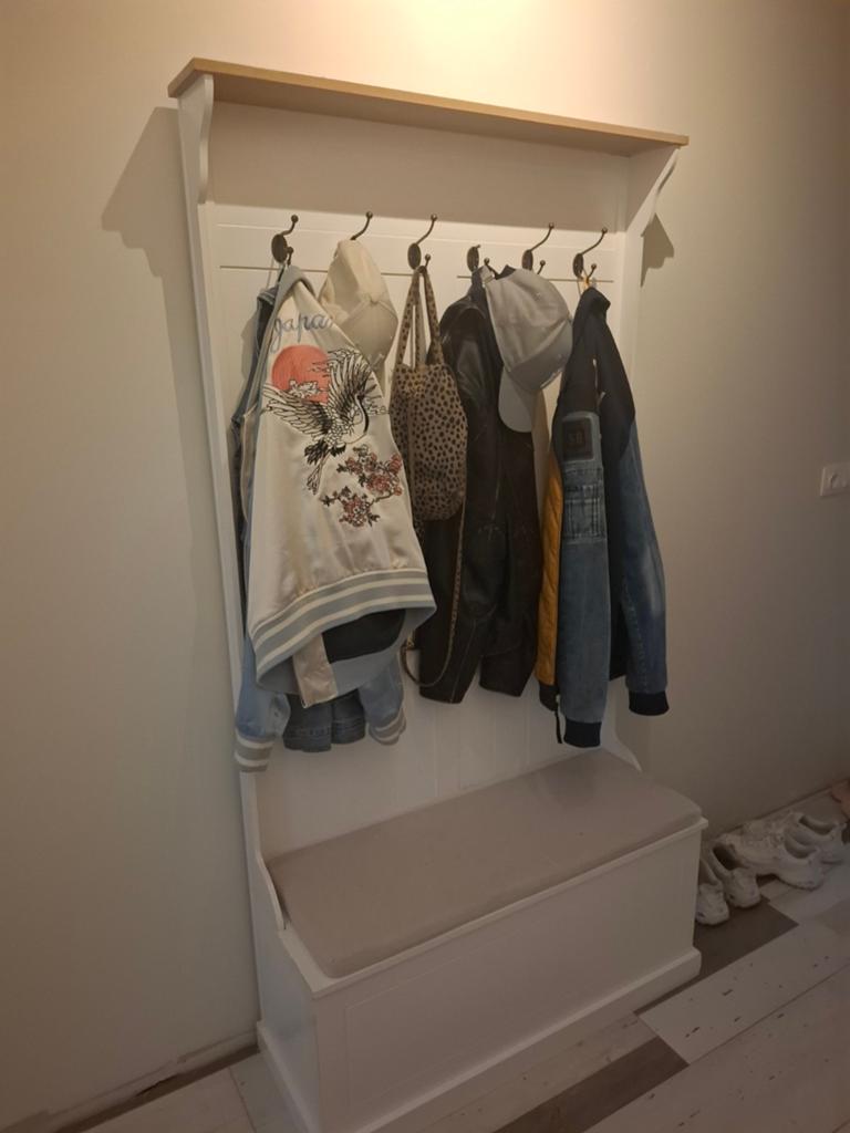 Witte kapstok met bankje en opbergruimte, Huis en Inrichting, Woonaccessoires | Kapstokken, Wandkapstok, Gebruikt, Ophalen of Verzenden