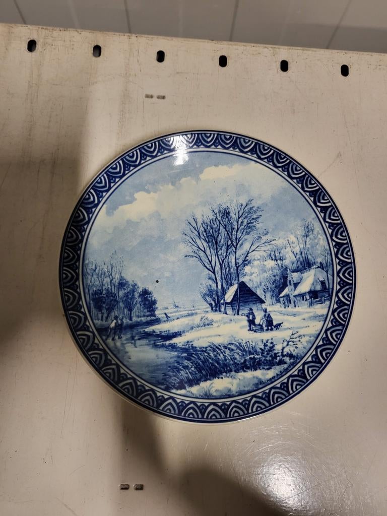 Origineel Delftsblauw Wandbord - Winterlandschap, Antiek en Kunst, Ophalen of Verzenden