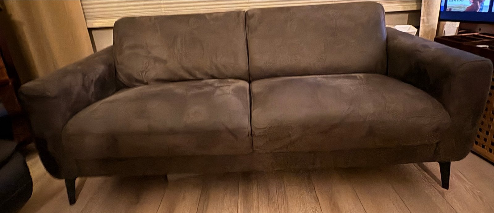 Comfortabele 2,5-zits bank van hoogwaardig nubuck leer, Huis en Inrichting, Banken | Bankstellen, Ophalen, 150 tot 200 cm, Driepersoons