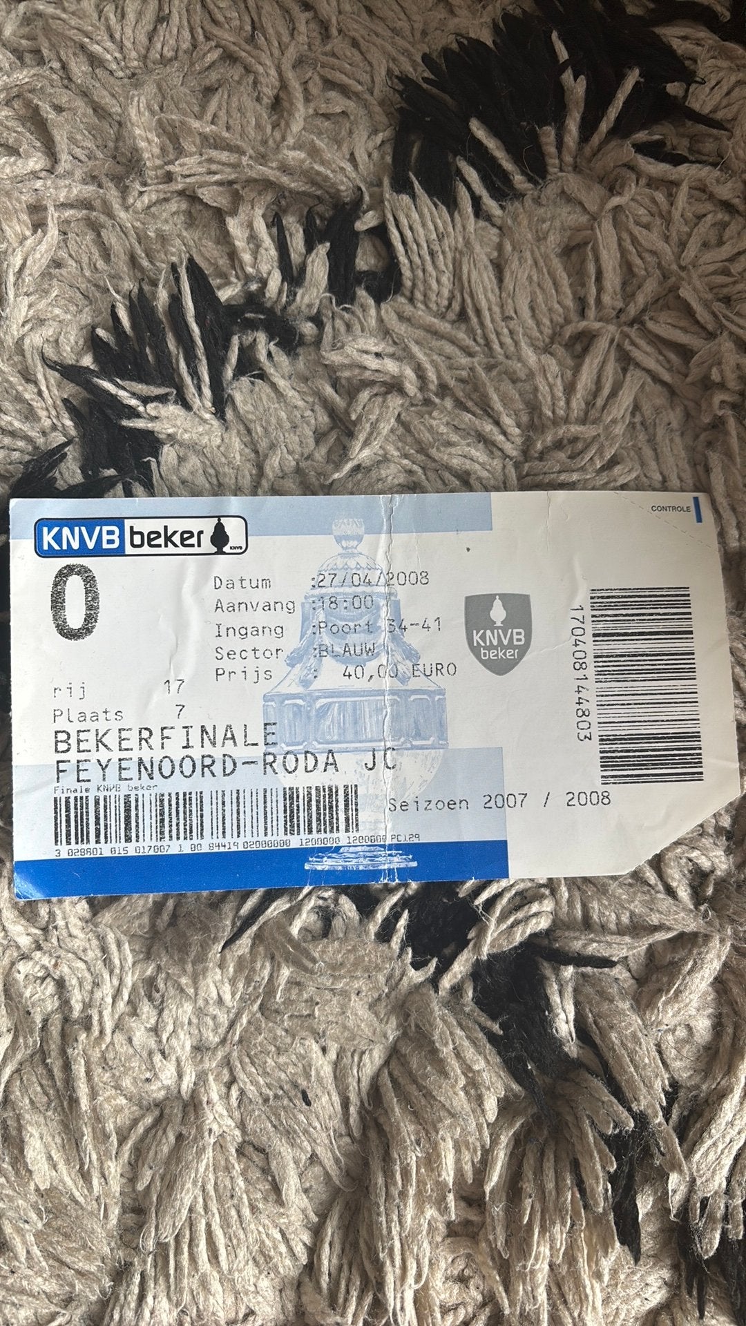 Oud stadionticket feyenoord roda jc 2008, Verzenden, Zo goed als nieuw, Feyenoord