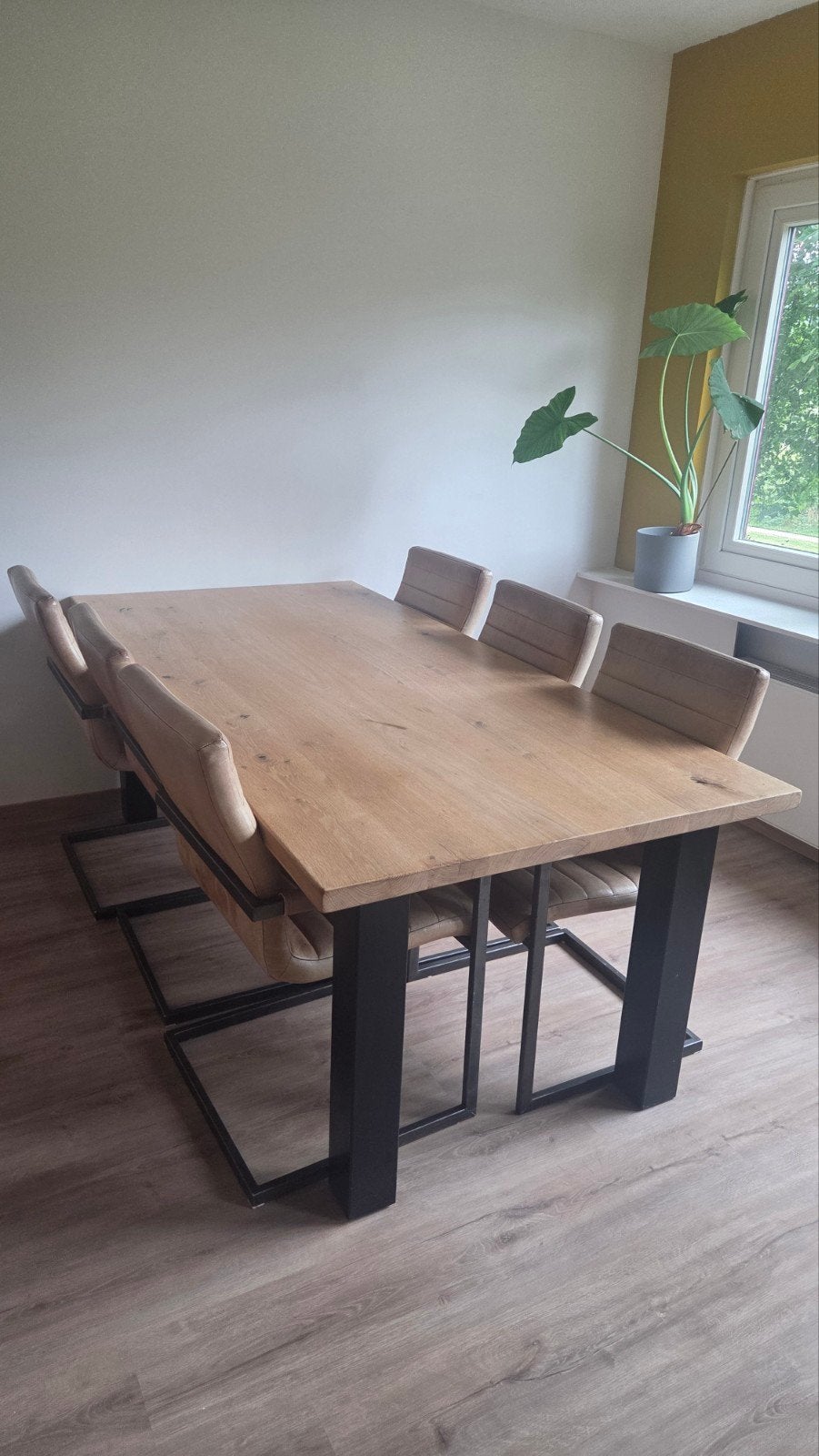 6 eetkamerstoelen leer, stalen frame, Ophalen of Verzenden, Rechthoekig, 50 tot 100 cm