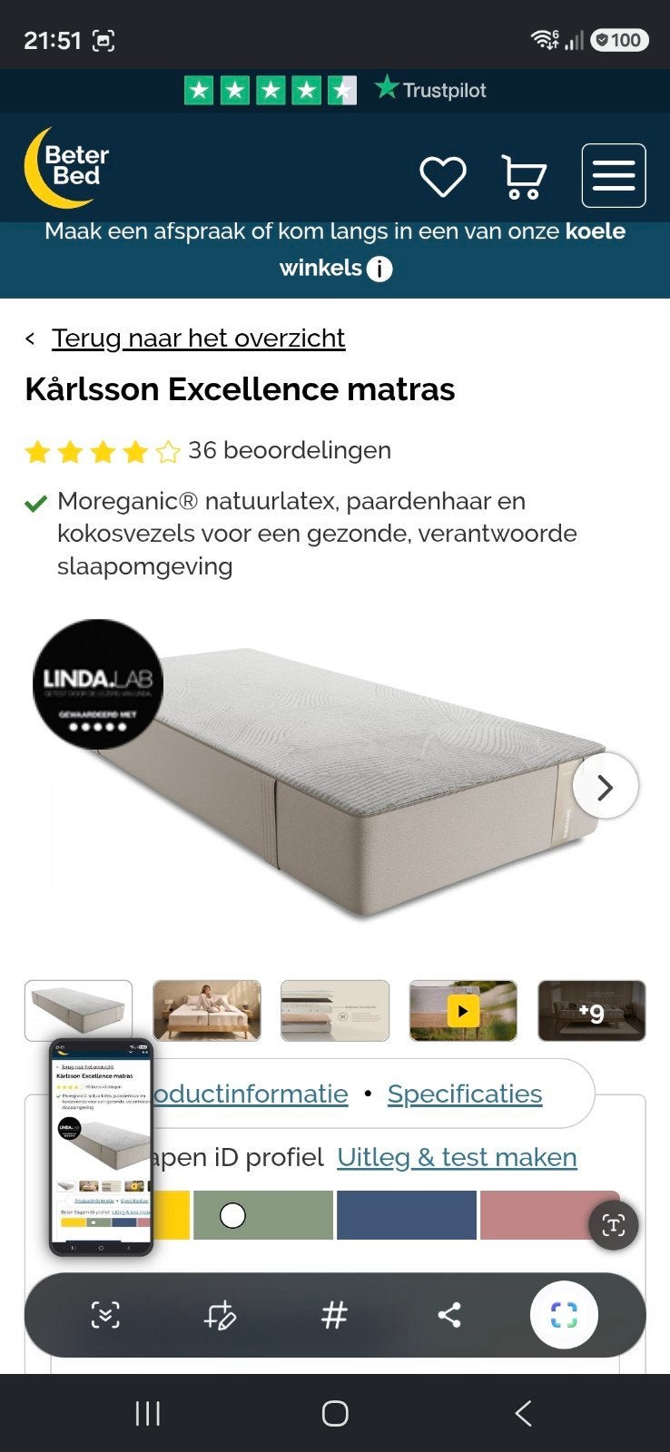 Karlson Matras Moreganic Natuurlatex 140x200, Ophalen, Tweepersoons, 140 cm