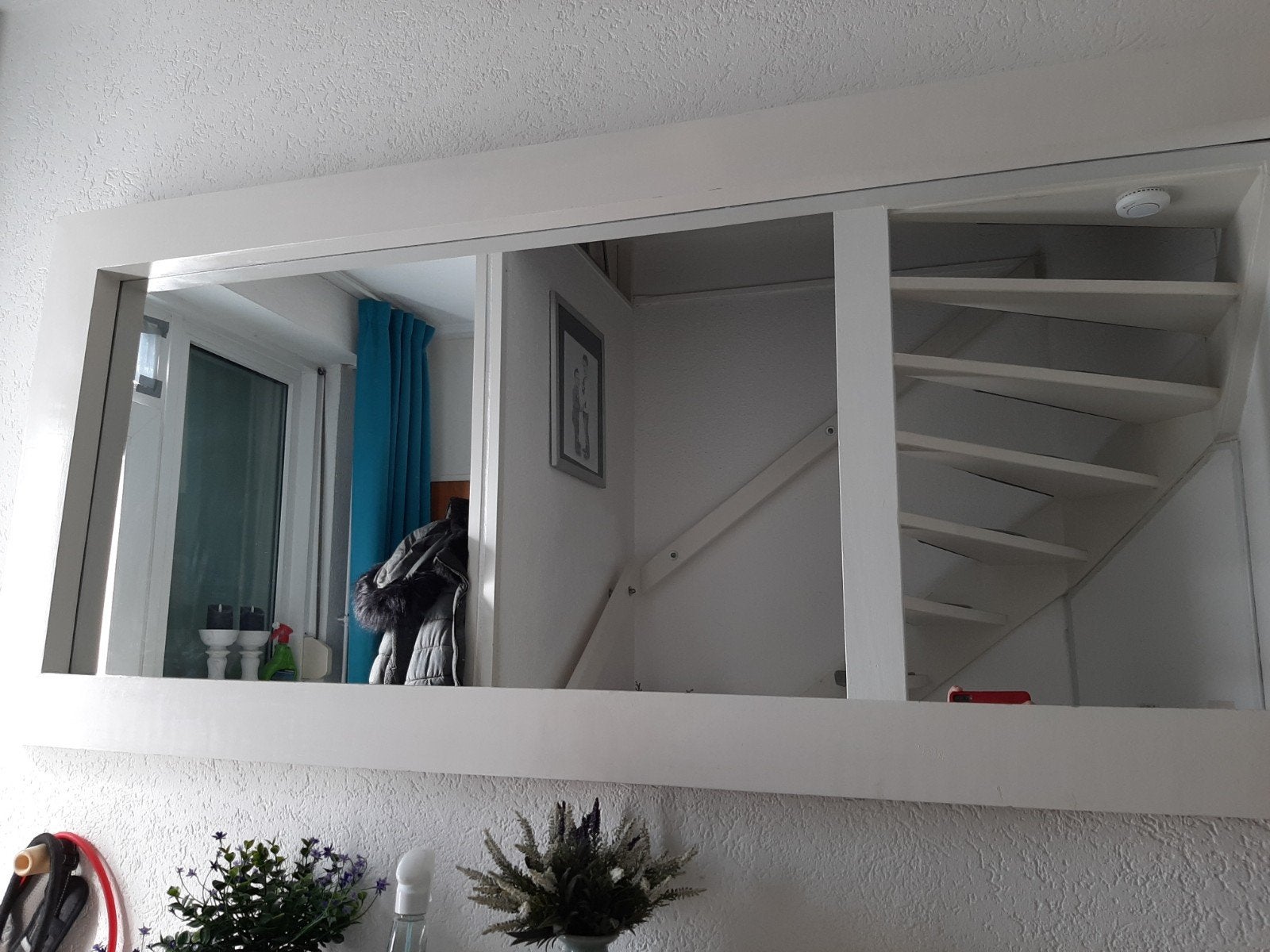 grote witte spiegel van hout, Ophalen, Gebruikt, 75 tot 100 cm, 150 tot 200 cm