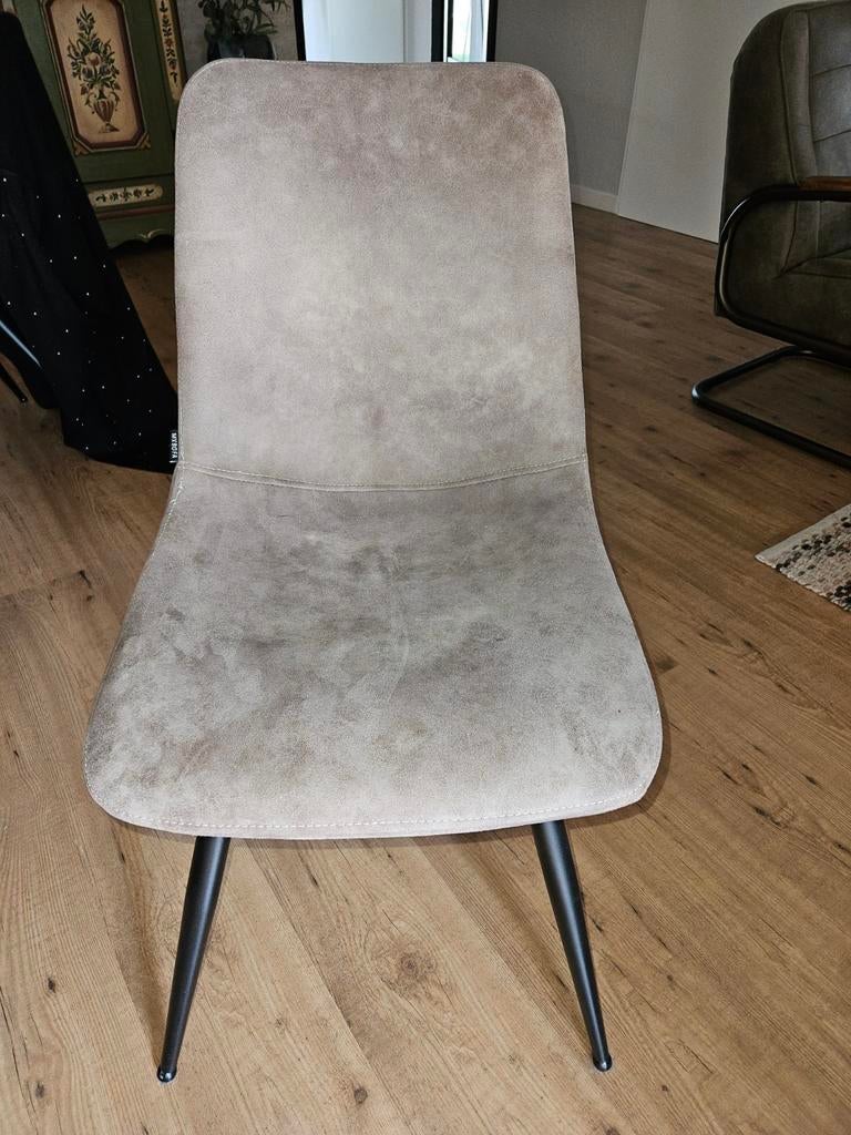 Moderne eetkamerstoel - Grijs/Beige stof met zwarte poten, Ophalen, Overige kleuren, Zo goed als nieuw, Stof