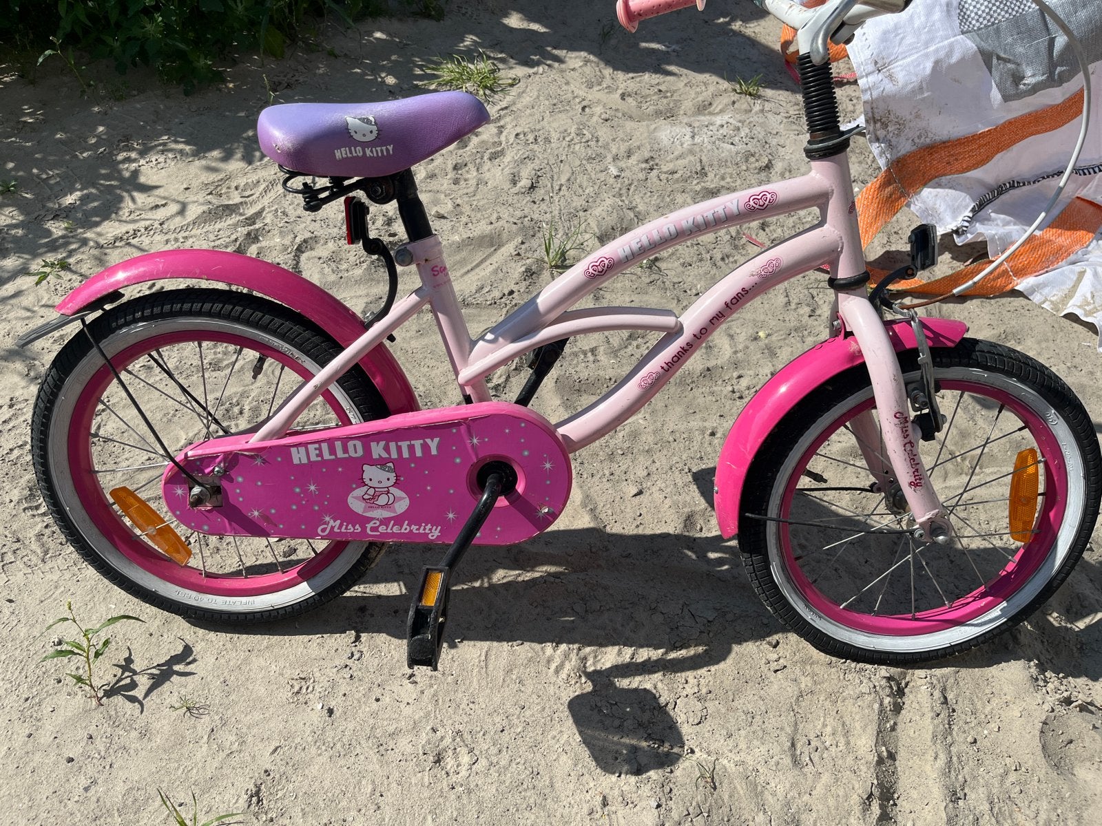 Hello Kitty kinderfiets roze - 16 inch, Ophalen, Gebruikt, Terugtraprem, 16 tot 20 inch