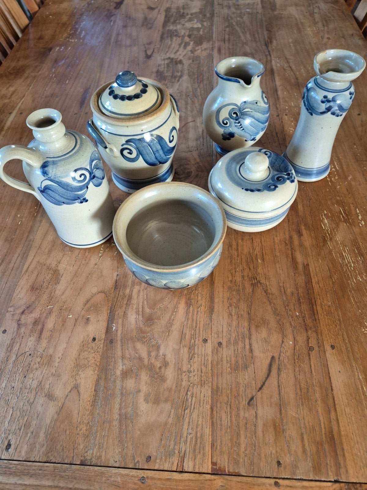 vintage set van 6 handgemaakte aardewerken potten/vazen, Antiek en Kunst, Ophalen of Verzenden
