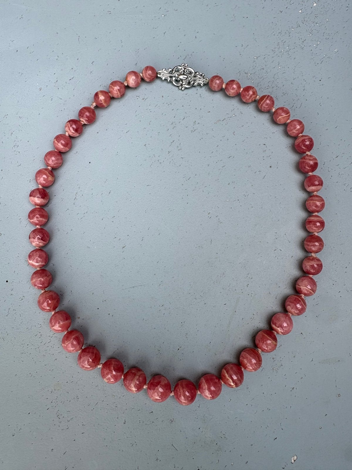 Vintage Rhodochrosiet Ketting met Oud Hollands Zilver Slot, Ophalen of Verzenden, Zilver, Ketting, Met edelsteen