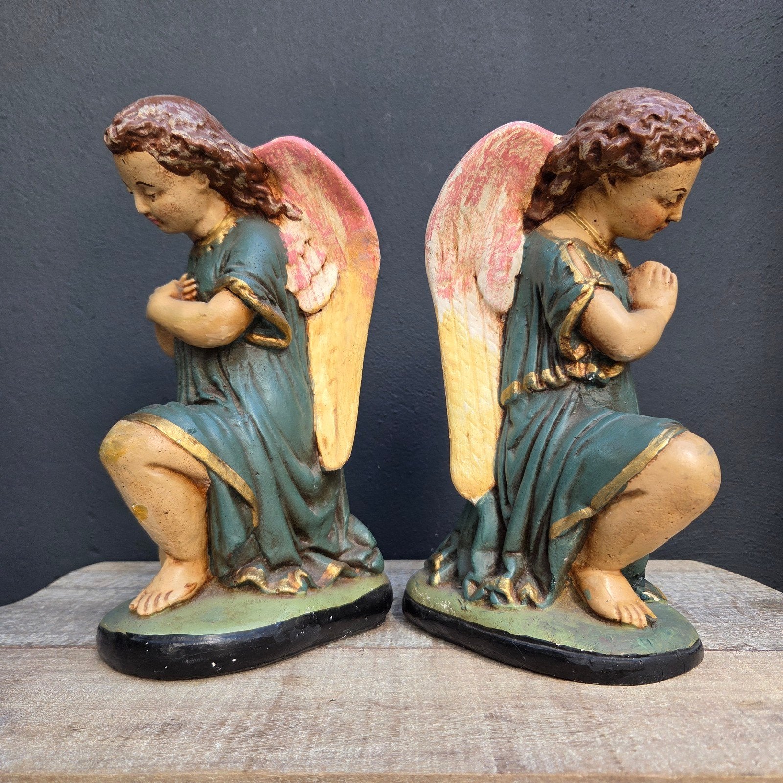 Stel brocante gipsen engelen, 25,5 cm!, Ophalen of Verzenden