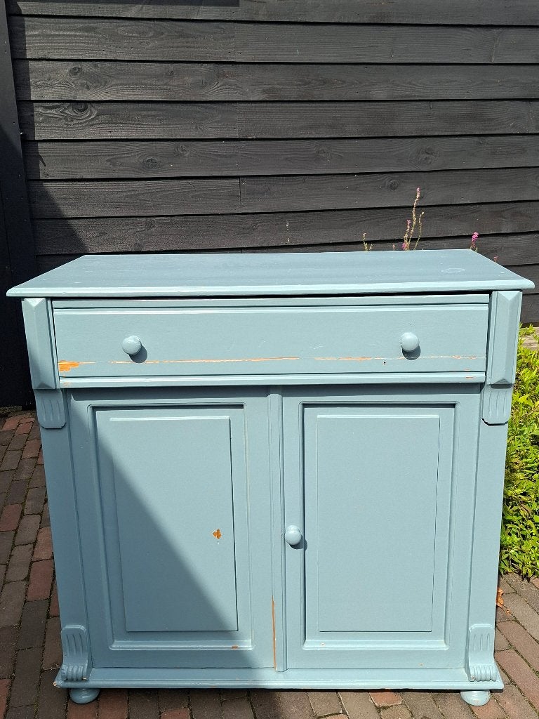 Stevige houten brocante commode, Ophalen, Gebruikt, 50 tot 70 cm, 100 cm of meer