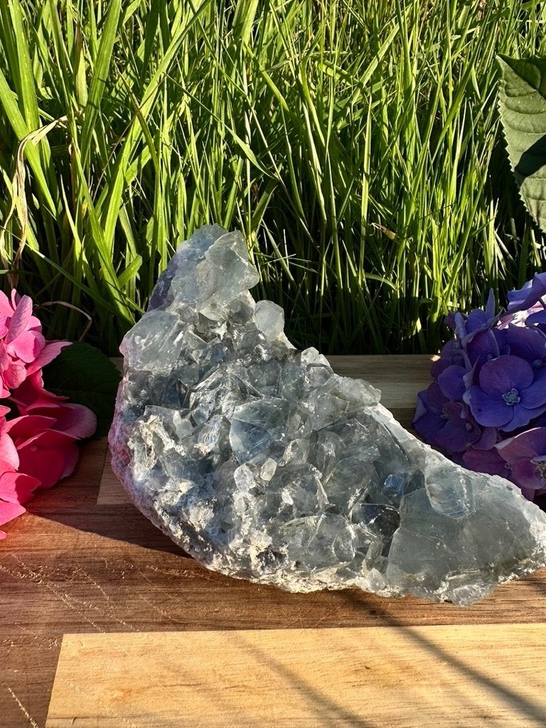 Mooie open geode Celestien met AAA kleur blauw, Ophalen of Verzenden