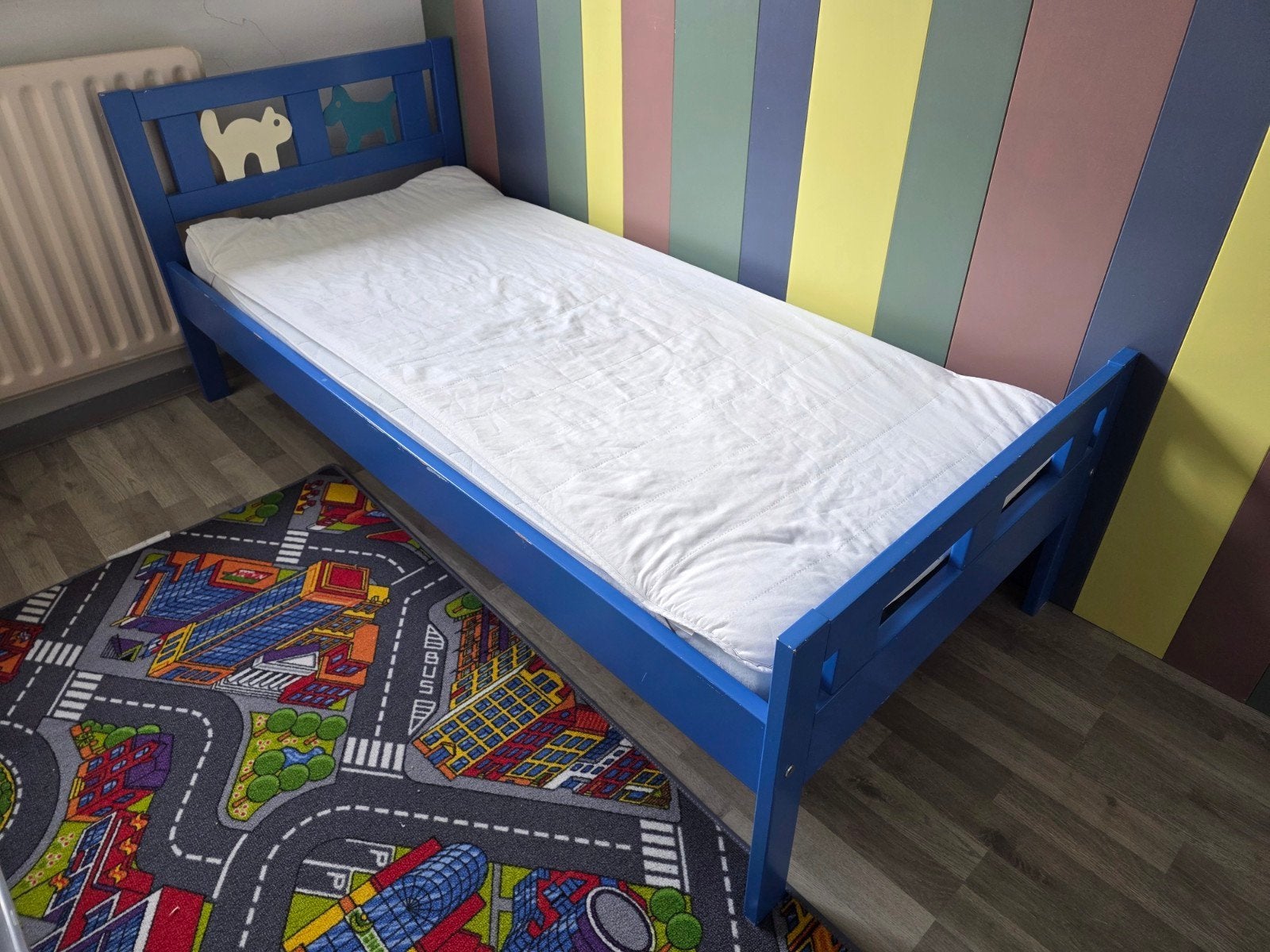 IKEA kinderbed met matras - Blauw, Gebruikt, 70 tot 85 cm, 160 tot 180 cm, Ophalen