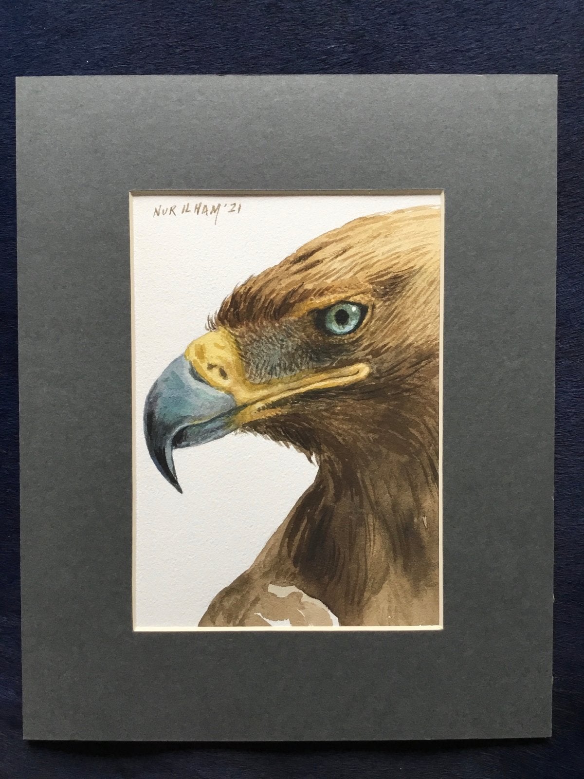 Nur Ilham - Realistische aquarel van een steenarend, Antiek en Kunst, Kunst | Schilderijen | Modern, Aquarel, Handgeschilderd