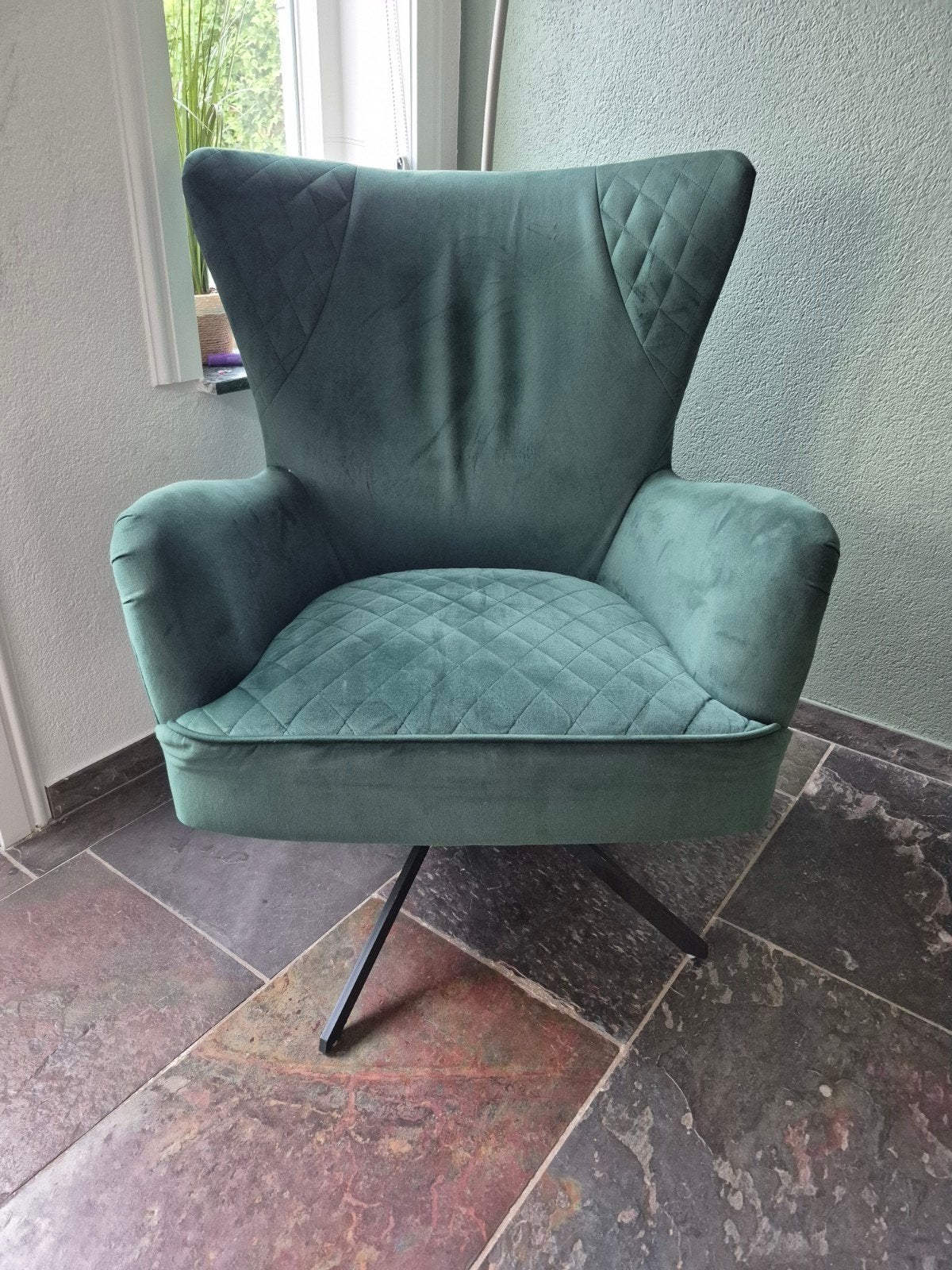 Groene fauteuil met draaivoet, Ophalen, Modern, Comfortabel, Gebruikt, Minder dan 75 cm