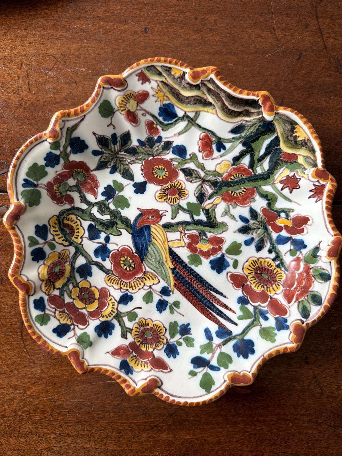 Makkum Tichelaar wandbord met vogel en bloemen, 21,5 cm, Ophalen of Verzenden