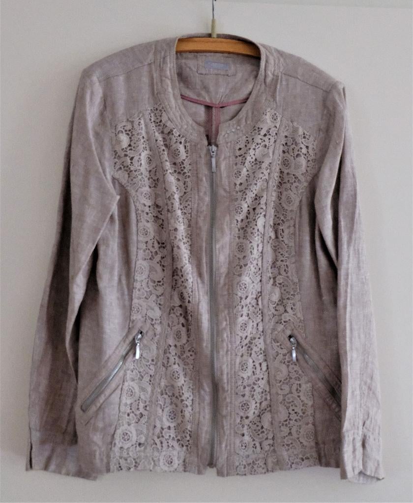 Nieuw: apart jasje colbert linnen kant zand-beige mt 46, Beige, Maat 46/48 (XL) of groter, Nieuw, Ophalen of Verzenden
