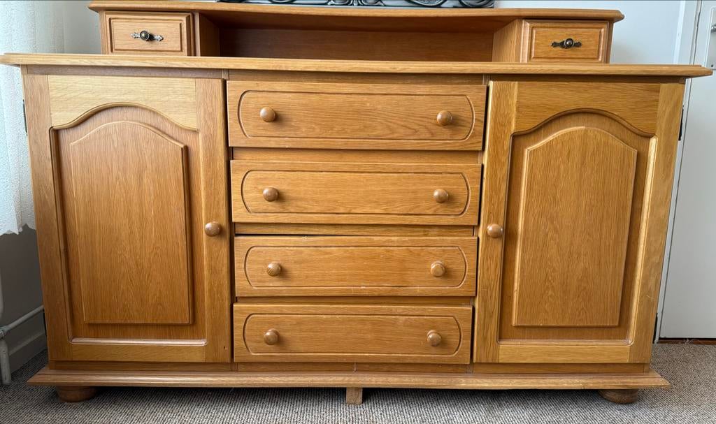 Eiken houten dressoir met afneembaar bovenstuk - Moet nu weg, Huis en Inrichting, Kasten | Dressoirs, Gebruikt, 150 tot 200 cm