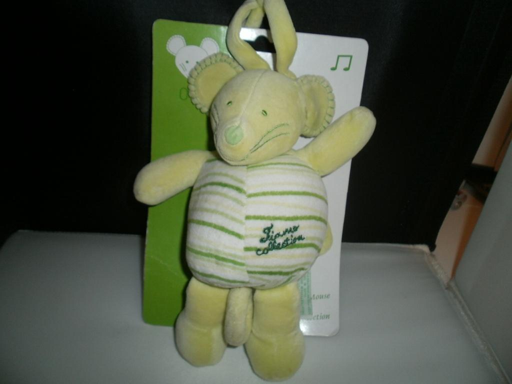 Tiamo muis muziek groen/wit gestreept velours 22 cm nieuw, Kinderen en Baby's, Speelgoed | Knuffels en Pluche, Muis, Groen, Nieuw