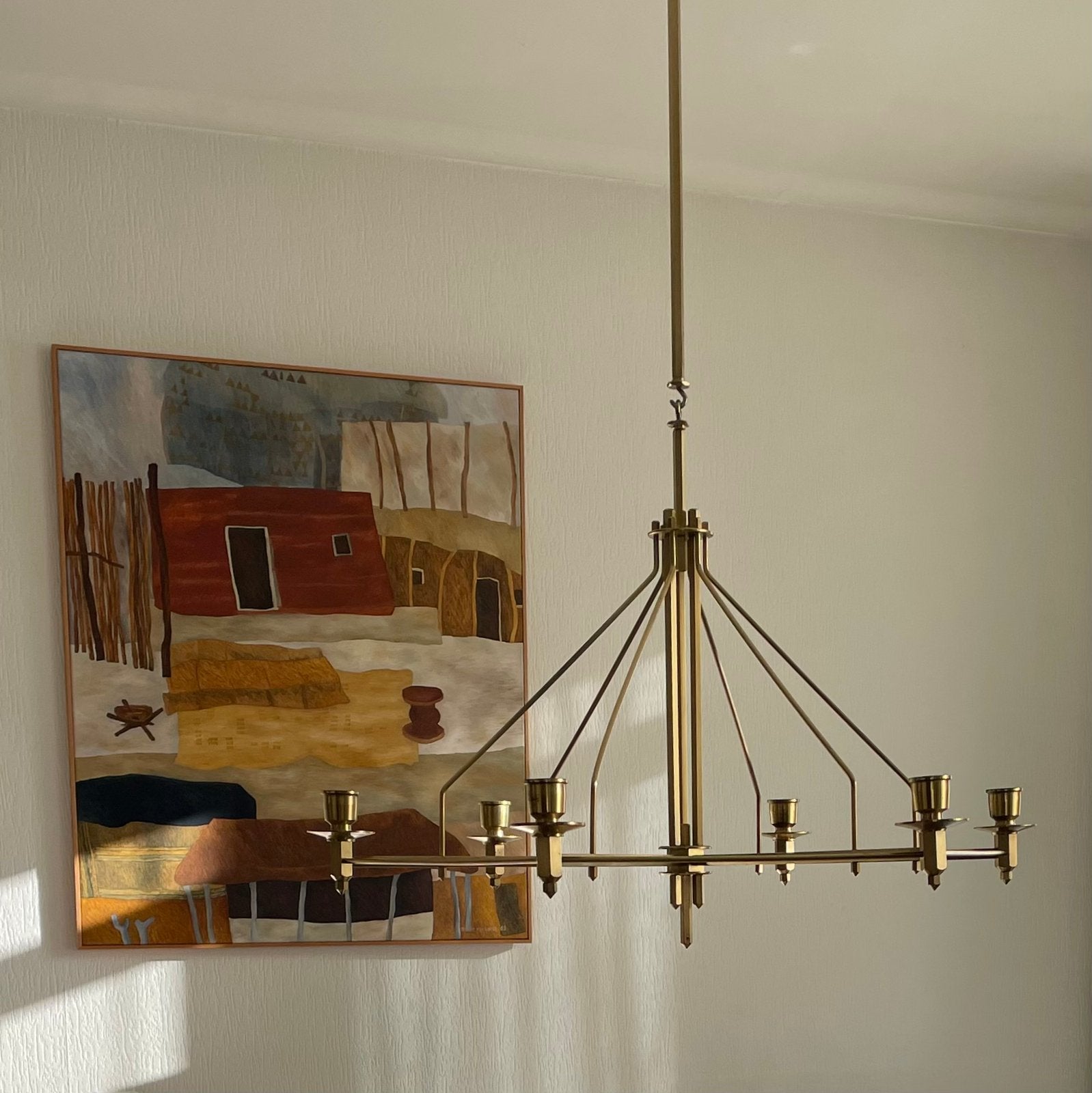 Messing hanglamp, Ophalen of Verzenden, Gebruikt, Metaal, Modern design retro