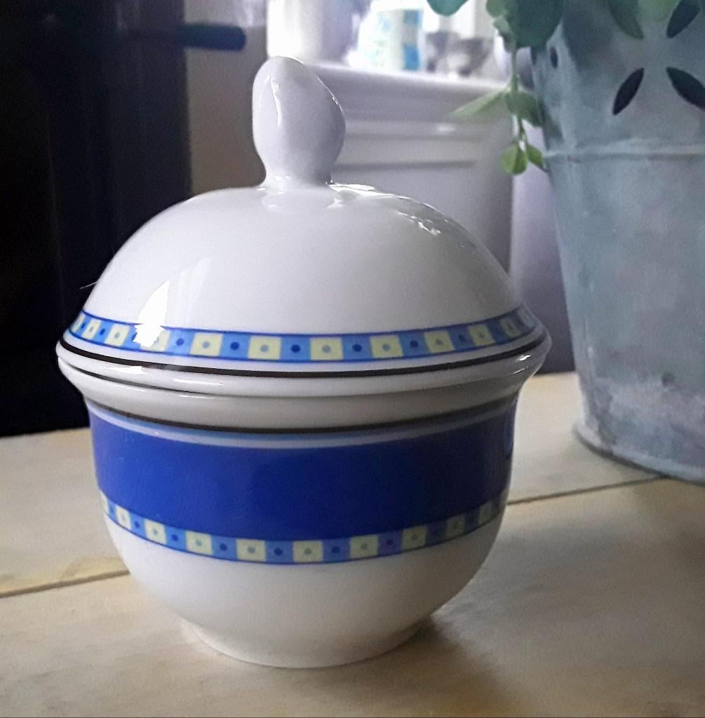 Tcm Tchibo Mainau porseleinen suikerpotje (met geel blauw), Huis en Inrichting, Overige typen, Ophalen of Verzenden, Zo goed als nieuw