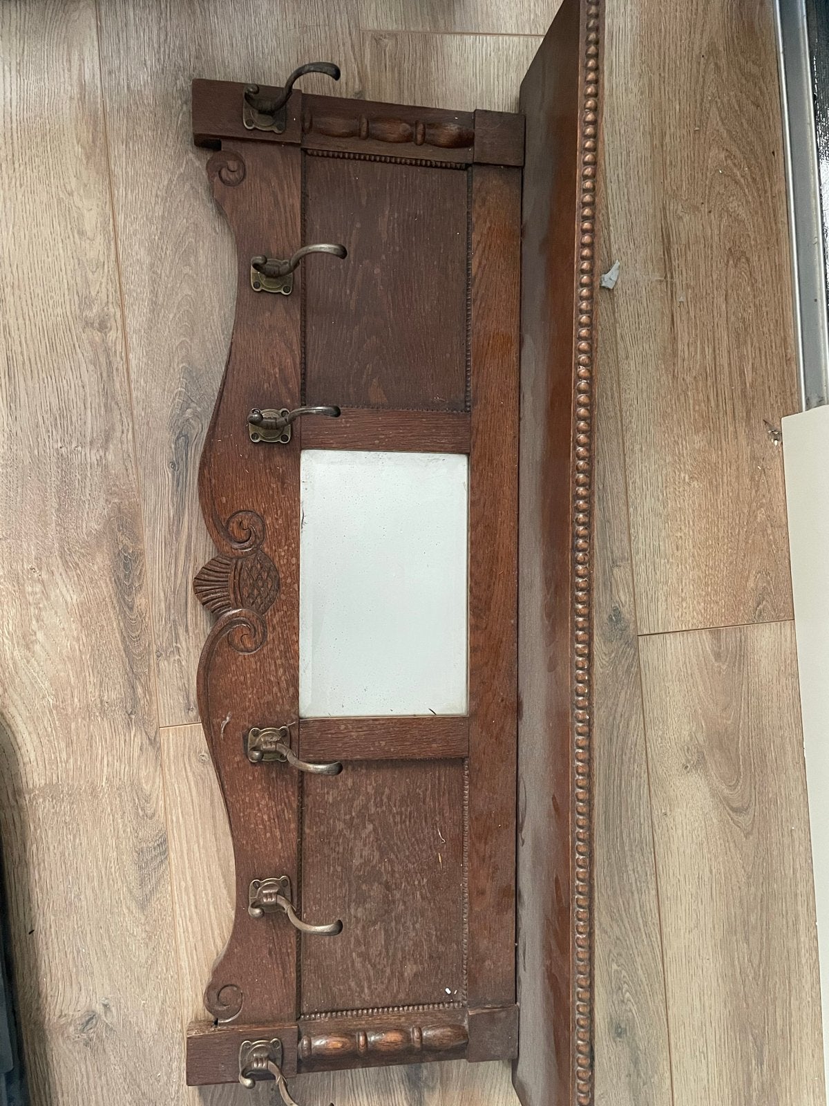 Antieke kapstok met spiegel en hoedenplank, Antiek en Kunst, Ophalen of Verzenden