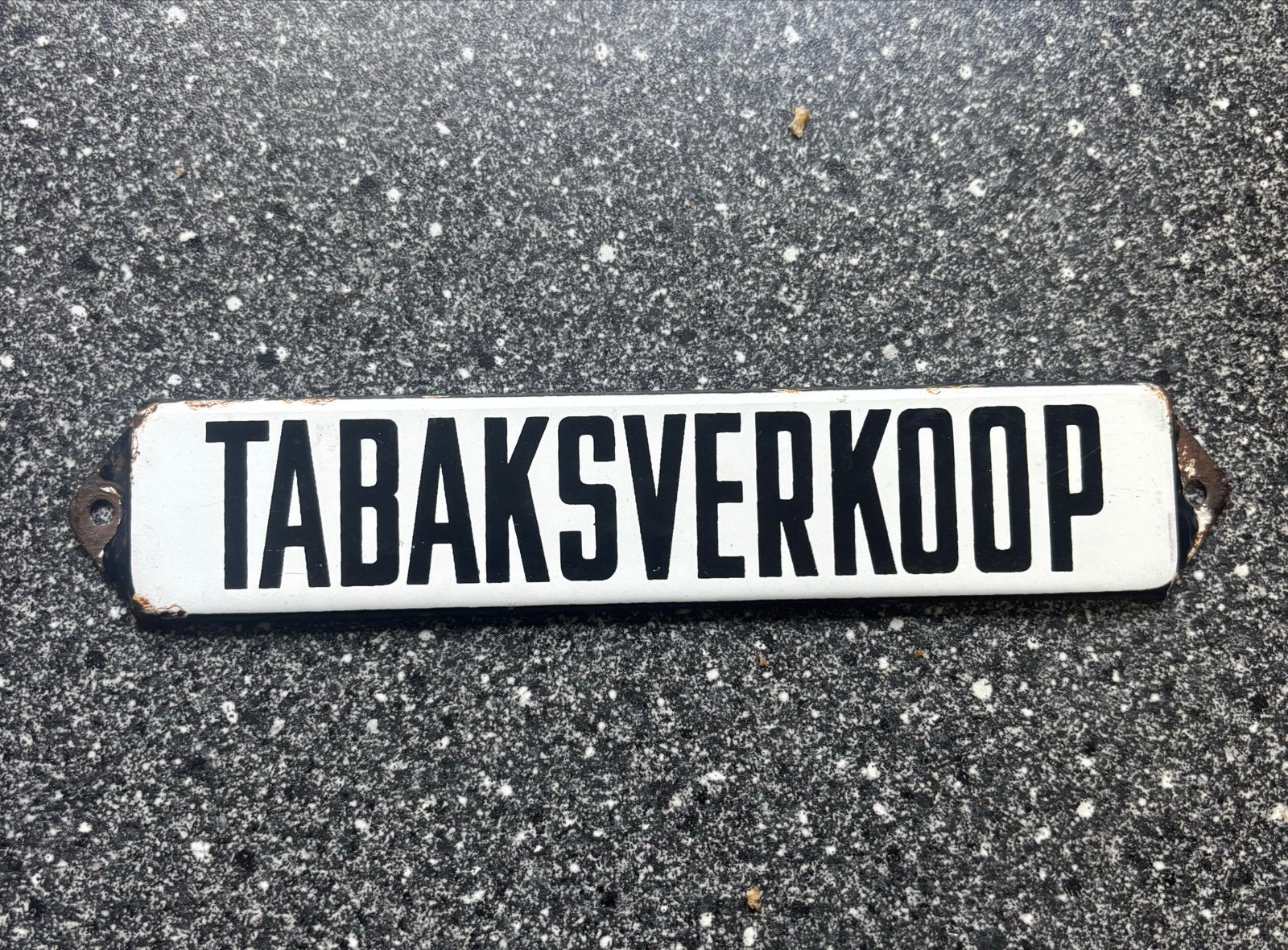 Emaille Reclamebord Tabaksverkoop 18x4 cm, Ophalen, Gebruikt, Reclamebord