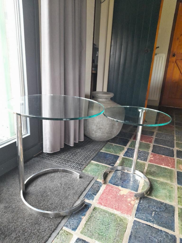 Glazen bijzettafels met chroom, Minder dan 55 cm, Gebruikt, Rond, Glas