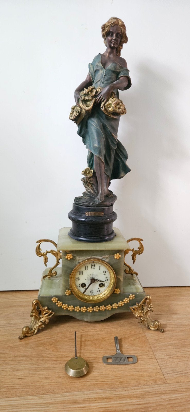 Antieke Japy Freres Schouwklok met Beeld - 65cm, Ophalen of Verzenden
