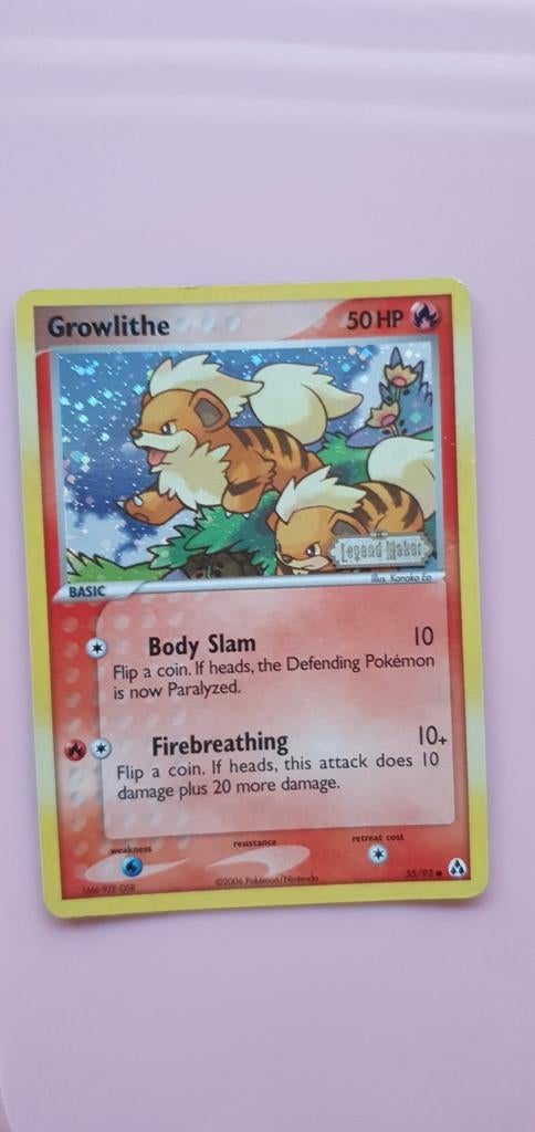 Growlithe 55/92 legend maker holo pokemon kaart, Ophalen of Verzenden, Zo goed als nieuw