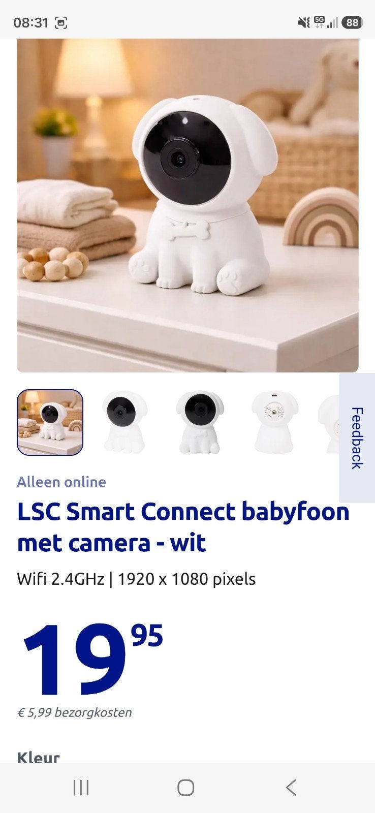 LSC Smart Connect babyfoon met camera - wit, Ophalen of Verzenden, Nieuw, 250 meter of meer, Camera