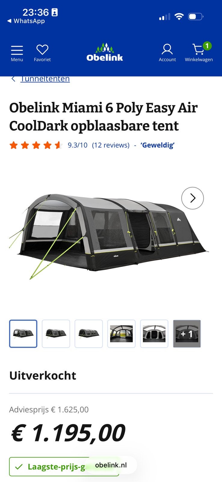 Obelink Miami 6 cool dark tent, Ophalen, Gebruikt, Meer dan 6