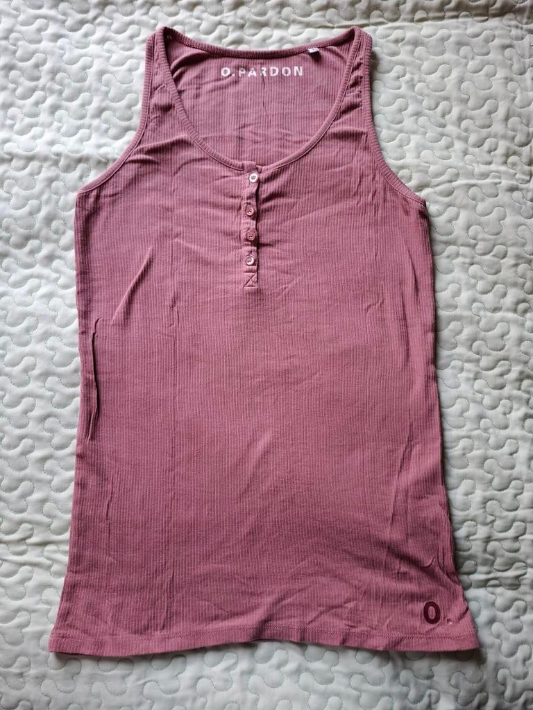 O.Pardon oudroze rib tricot topje met knoopjes - Maat L, Kleding | Dames, Maat 42/44 (L), Ophalen of Verzenden, Roze, Gedragen