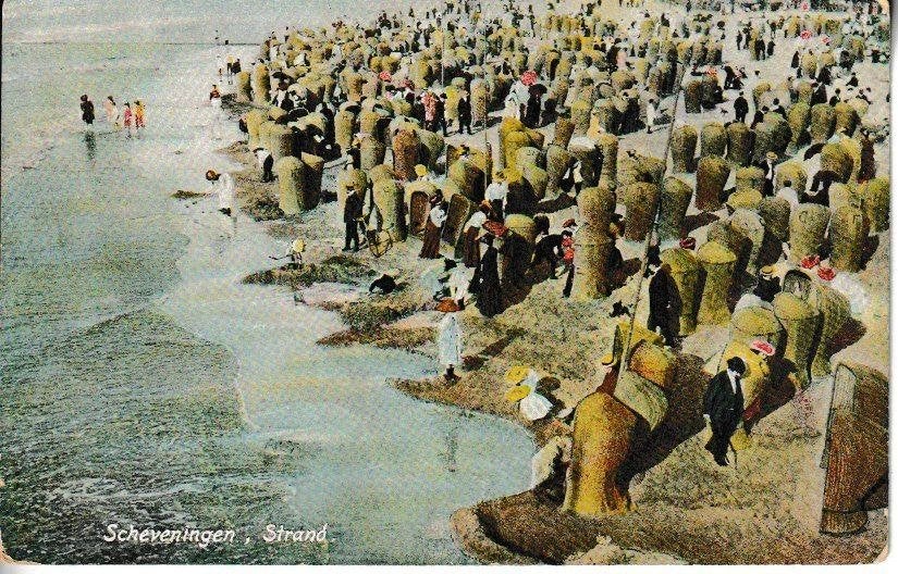 SCHEVENINGEN -LUCHTPANORAMA STRAND, Ophalen of Verzenden, Voor 1920, Gelopen, Zuid-Holland
