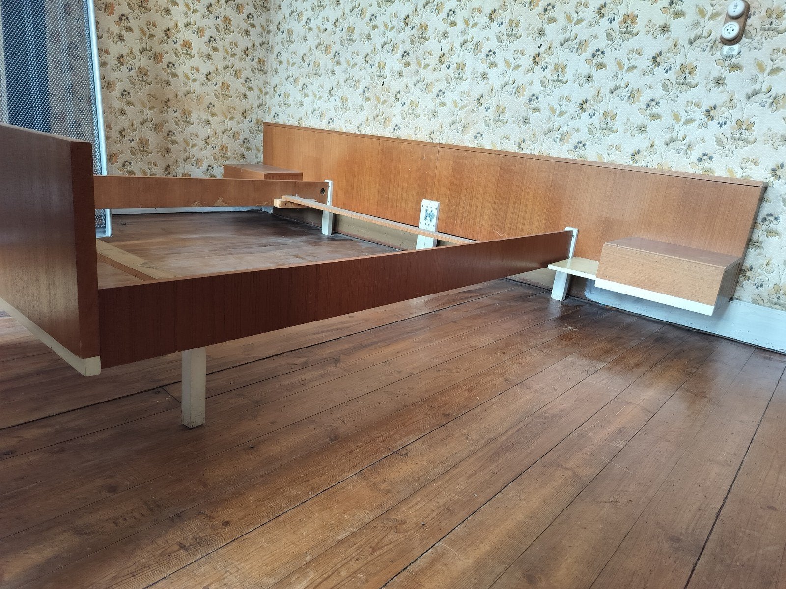 Vintage bed teak fineer 150x200 cm, Gebruikt, Bruin, Mid century modern, Tweepersoons
