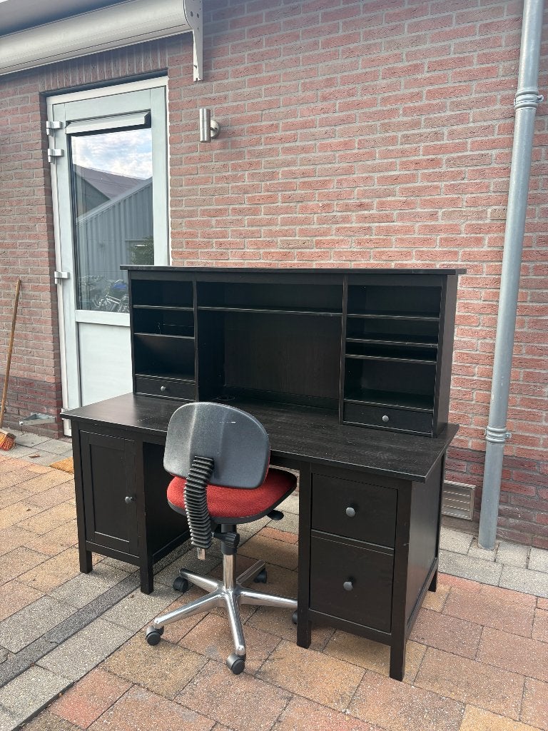 Bureau met stoel, Huis en Inrichting, Bureaus, Zwart, 160 cm, Gebruikt, Hout