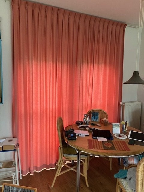 2 Gordijnen, Ophalen, Met haken, Katoen, Gebruikt