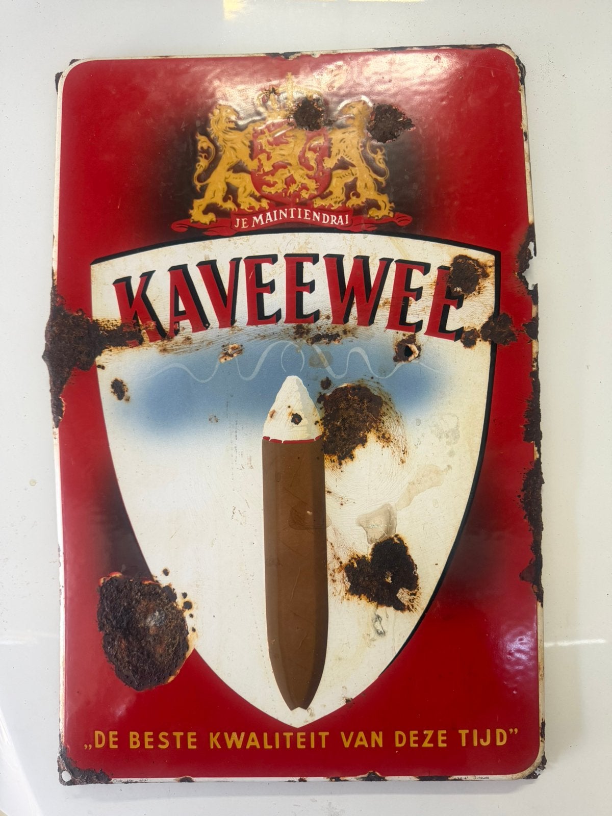 Emaille GELEEFD Kaveewee Bord, Ophalen of Verzenden, Gebruikt, Reclamebord